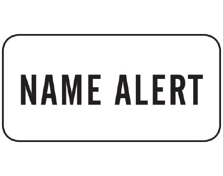 Picture of Pre-Printed Label Shamrock Communication Fill In White Superstick NAME ALERT Black Alert Label 3/4 X 1-1/2 InchNL-120