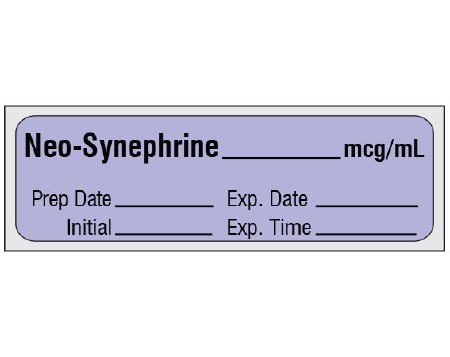 Picture of Drug Label Shamrock Anesthesia Label Neo-Synephrine mcg/mL Violet 1/2 X 1 InchSA-285-EXP-PRE