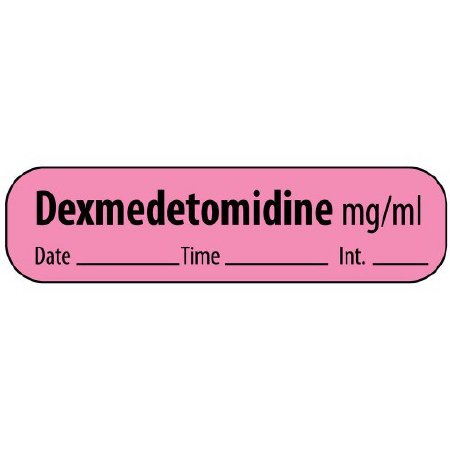 Picture of Drug Label MedVision® Anesthesia Label Dexmedetomidine mg/mL Date_Time_Int Fluorescent Pink 3/8 X 1-7/16 InchMV02FP6494