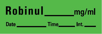 Picture of Drug Label Barkley® Anesthesia Label Robinul_mg/mL Date_Time_Int_ Green 1/2 x 1-1/2 InchLAN-88