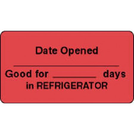 Picture of Pre-Printed / Write On Label Communication Fill In Red Paper Date Opened-good For-days In Refrigerator Black Quality Control Label 7/8 X 1-1/8 Inch59705586