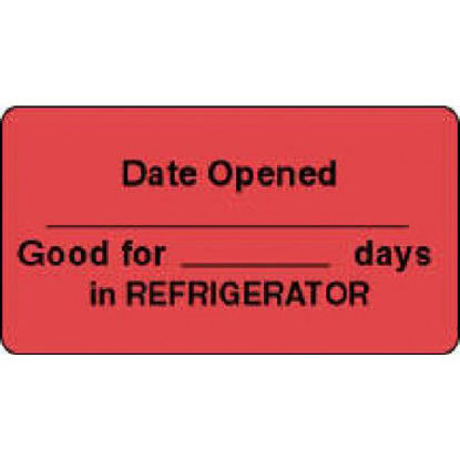 Picture of Pre-Printed / Write On Label Communication Fill In Red Paper Date Opened-good For-days In Refrigerator Black Quality Control Label 7/8 X 1-1/8 Inch59705586