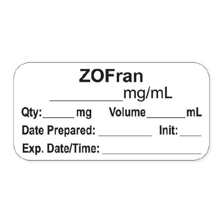 Picture of Drug Label PDC® Anesthesia Label ZOFran_mg/mL Qty: _mg Volume_mL Date Prepared: _ White 3/4 X 1-1/2 InchLAN-2-58