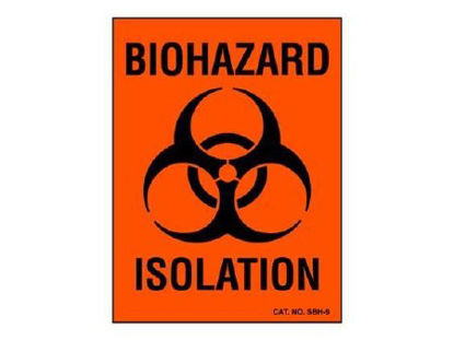 Picture of Pre-Printed Label Shamrock Warning Label Fluorescent Red Biohazard Isolation / Symbol Black Biohazard 3 X 4 InchSBH-9