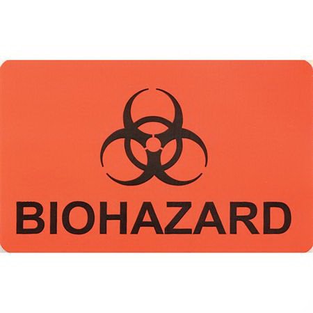 Picture of Pre-Printed Label Warning Label Red Paper Biohazard Black Biohazard 1-3/4 X 2-3/4 Inch1022