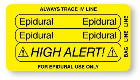 Picture of Drug Label UAL™ Anesthesia Label Epidural High Alert Yellow 3/14 X 1-3/4 InchULIV2101