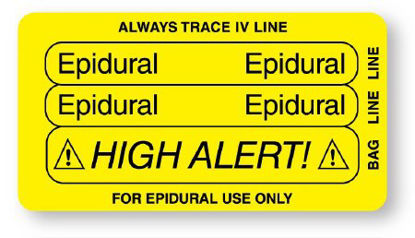 Picture of Drug Label UAL™ Anesthesia Label Epidural High Alert Yellow 3/14 X 1-3/4 InchULIV2101