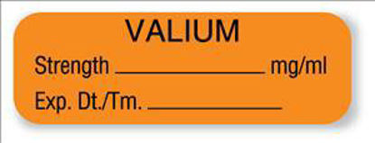 Picture of Drug Label UAL™ Anesthesia Label Valium Strength_mg/mL Exp Dt Tm Orange 1/2 X 1-1/2 InchULAM774