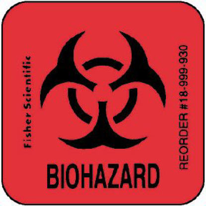 Picture of Pre-Printed Label Fisherbrand™ Warning Label Flourescent Red Paper Biohazard / Symbol Black Biohazard 1 X 1 Inch18999930