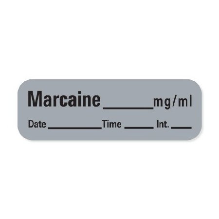 Picture of Drug Label PDC® Anesthesia Label Marcaine_mg/mL Date_Time_Int Gray 1/2 X 1-1/2 InchLAN64