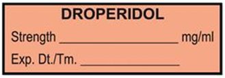 Picture of Drug Label UAL™ Anesthesia Label Droperidol Strength_mg/mL Exp Dt Tm_ Coral 1/2 X 1-1/2 InchULTA064