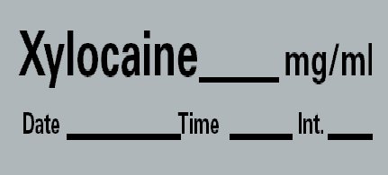 Picture of Drug Label Barkley® Anesthesia Label Xylocaine_mg/mL Date_Time_Int_ Gray 1/2 X 1-1/2 InchLAN-105