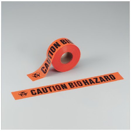 Picture of Pre-Printed Label National Marker™ Warning Label Red Polyethylene Caution Biohazard Black Biohazard 3 X 1000 Inch1798164G