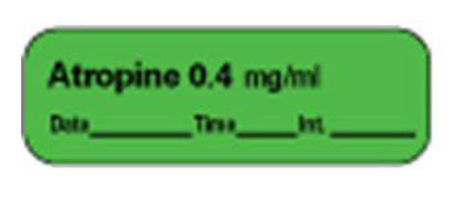 Picture of Drug Label PDC® Anesthesia Label Atropine0.4 mg/mL Date_Time_Int Green 1/2 X 1-1/2 InchLAN-1D04