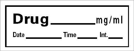Picture of Drug Label Barkley® Anesthesia Label Drug_mg/mL Date_Time_Int_ White 1/2 x 1-1/2 InchAN-14