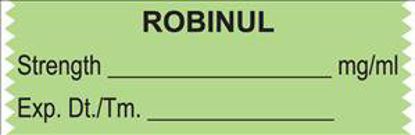 Picture of Drug Label UAL™ Anesthesia Label Tape Robinul Strength_mg/mL Exp Dt Tm_ Green 1/2 X 1-1/2 InchULTJ079
