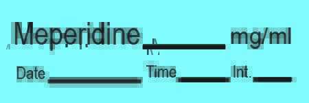 Picture of Drug Label Timemed Anesthesia Label Tape Meperidine_mg/mL Date_Time_Int Blue 1/2 X 1-1/2 InchAN-12