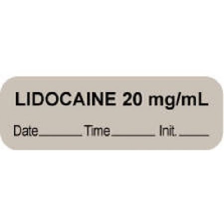 Picture of Drug Label PDC® Anesthesia Label Lidocaine 20 mg/mL Date_Time_Int Gray 1/2 X 1-1/2 Inch59726602