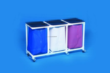 Picture of Triple Hamper with Bags Standard 4 Casters 39 gal.VL LH3 FP MESH BLUE