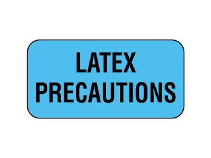 Picture of Pre-Printed Label Allergy Alert Blue LATEX PRECAUTIONS Black Alert Label 3/4 X 1-1/2 InchUPCR-3011