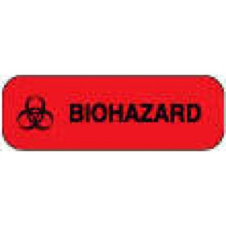 Picture of Pre-Printed Label Warning Label Fluorescent Red Paper Biohazard / Symbol Black Biohazard 1/2 X 1-1/2 Inch59712726