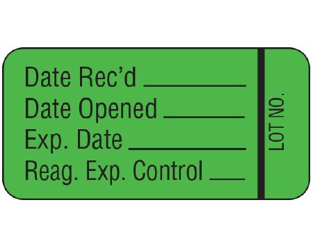 Picture of Pre-Printed / Write On Label Shamrock Communication Fill In Green Vac Date Rec’d. _____ / Date Opened _____ / Exp. Date ____ ?. Black Quality Control Label 3/4 X 1-1/2 InchUPCR-3016