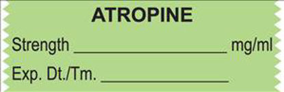 Picture of Drug Label UAL™ Anesthesia Label Tape Atrpine Strength_mg/mL Exp Dt Tm_ Green 1/2 X 1-1/2 InchULTJ077