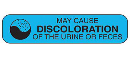 Picture of Pre-Printed Label Indeed Auxiliary Label Blue Paper May Cause Discoloration Of The Urine Or Feces Black Safety and Instructional 3/8 X 1-5/8 Inch2006