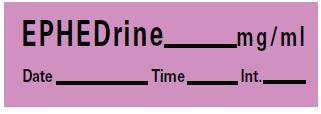 Picture of Drug Label PDC® Anesthesia Label EPHEDrine_mg/mL Date_Time_In_ Violet 1/2 X 1-1/2 InchLAN-5