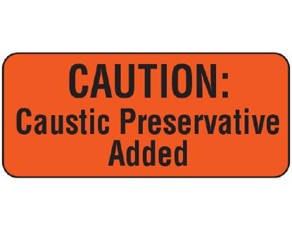 Picture of Pre-Printed Label Shamrock Warning Label Fluorescent Red Caution Caustic Preservative Added Black Biohazard 1 X 2-1/4 InchUPCR-6062