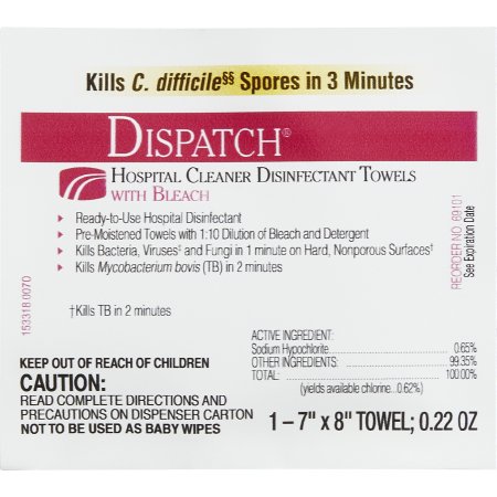 Picture of Dispatch® with Bleach Surface Disinfectant Cleaner Premoistened Wipe 50 Count Individual Packet Disposable Fruity Floral Bleach Scent NonSterile69101