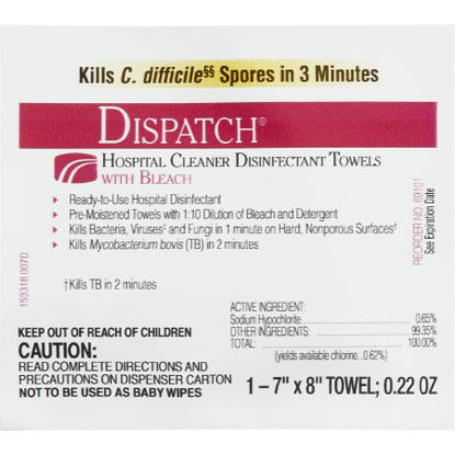 Picture of Dispatch® with Bleach Surface Disinfectant Cleaner Premoistened Wipe 50 Count Individual Packet Disposable Fruity Floral Bleach Scent NonSterile69101