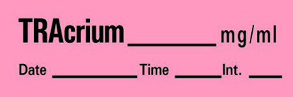 Picture of Drug Label Timemed Anesthesia Label TRAcrium_mg/mL Date_Time_Int_ Fluorescent Red 1/2 X 1-1/2 InchAN-95