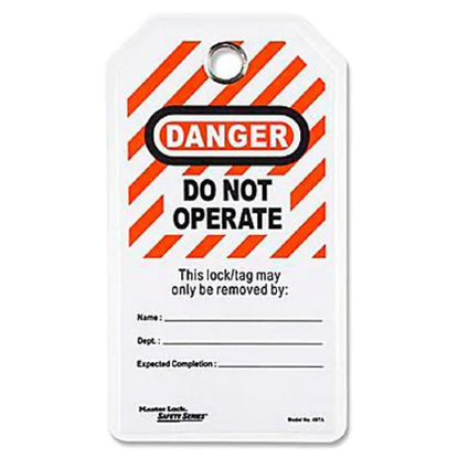 Picture of Warning Tag With Caution White / Orange / Black 3-1/8 X 5-3/4 Inch 3-1/8 X 5-3/4 Inch Polyester 12 per PackS-18245
