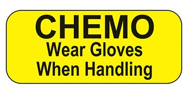 Picture of Pre-Printed Label Indeed Warning Label Yellow Paper Chemo wear Gloves When Handling Black Caution 3/8 X 1-5/8 Inch18304