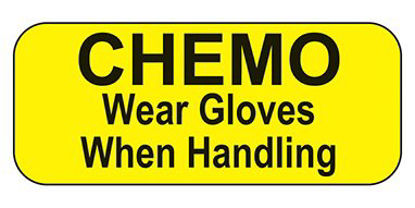 Picture of Pre-Printed Label Indeed Warning Label Yellow Paper Chemo wear Gloves When Handling Black Caution 3/8 X 1-5/8 Inch18304