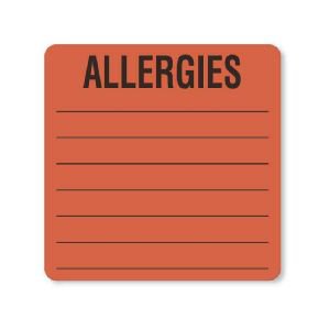 Picture of Pre-Printed Label UAL™ Allergy Alert Fluorescent Red Fluorescent Paper Allergies Alert Label 2-1/2 X 2-1/2 InchULMR204