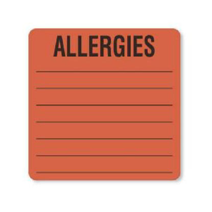Picture of Pre-Printed Label UAL™ Allergy Alert Fluorescent Red Fluorescent Paper Allergies Alert Label 2-1/2 X 2-1/2 InchULMR204