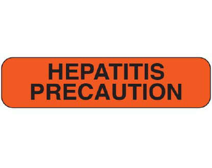 Picture of Pre-Printed Label Shamrock Safety Data Red Vac HEPATITIS / PRECAUTION Black Caution 5/16 X 1-1/4 InchUPCR-1245