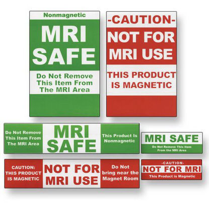Picture of Pre-Printed Label Laboratory Use Green / Red Nonmagnetic / MRI SAFE / Do Not Remove This Item From The MRI Area, CAUTION/ NOT FOR MRI USE/ THIS PRODUCT IS MAGNETIC / Do Not Remove This Item From The MRI Area, MRI SAFE, This Product Is Nonmagnetic / CAUTION: THIS PRODUCT IS MAGNETIC, NOT FOR MRI USE, Do Not bring near the Magnet Room White Lab / Specimen 4 X 6 InchLABL24RG