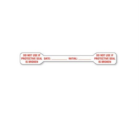 Picture of Pre-Printed Label Auxiliary Label Red Paper DO NOT USE IF PROTECTIVE SEAL IS BROKEN / DATE: _____ INITIAL: _____ Red Safety and Instructional 1/2 X 4-1/2 Inch12708