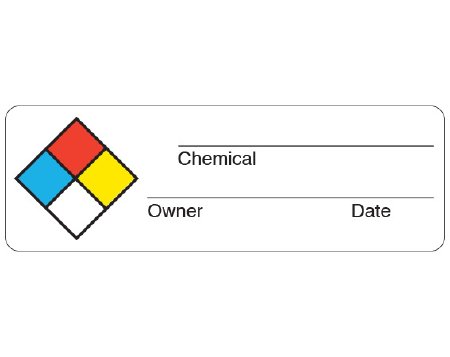 Picture of Pre-Printed / Write On Label Shamrock Warning Label Blue, Red. White, Yellow Litho Paper Symbol / Name_Date_ Color Block Biohazard 1 X 3 InchUPCR-7003