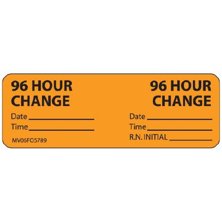 Picture of Pre-Printed Label MedVision® Communication Fill In Orange Paper 96 Hour Change Black Syringe Label 1 X 2-15/16 InchMV06FO5789