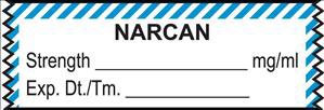 Picture of Drug Label UAL™ Anesthesia Label Tape Narcan Strength_mg/mL Exp Dt Tm_ Blue / White 1/2 X 1-1/2 InchULTA025