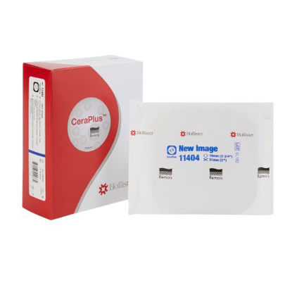 Picture of Skin Barrier New Image™ CeraPlus™ Trim to Fit, Extended Wear Adhesive Tape Borders 70 mm Flange Blue Code System Up to 2 Inch Opening11404