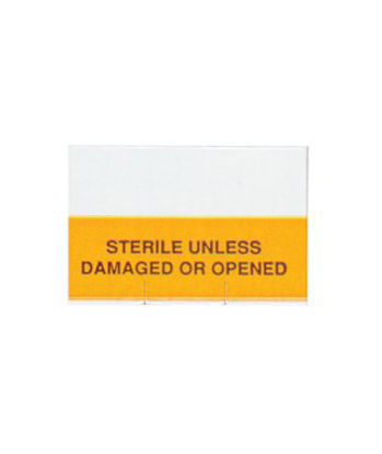 Picture of Pre-Printed Label Advisory Label Yellow Sterile Unless Damaged Or Opened Light Blue Sterilization LabelSUD-010-Y