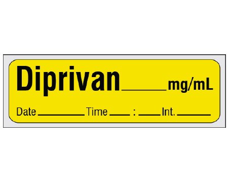 Picture of Drug Label Shamrock Anesthesia Label Diprivan _mg/mL Date_Time_Int_ Yellow 1/2 X 1 InchSA-206-DTI-PRE