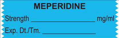 Picture of Drug Label UAL™ Anesthesia Label Tape Meperidine Strength_mg/mL Exp Dt Tm Light Blue 1/2 X 1-1/2 InchULTA069