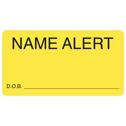 Picture of Pre-Printed Label Advisory Label Yellow Name Alert / D.O.B.____________ Black Caution 1-3/4 X 3-1/4 InchMAP3410