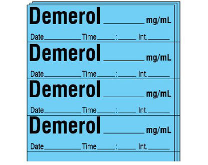 Picture of Drug Label Shamrock Anesthesia Label DEMEROL _____ mg / mL / Date _____ Time _____ Int. _____ Blue 1/2 X 1 InchSA-248-DTI-PK